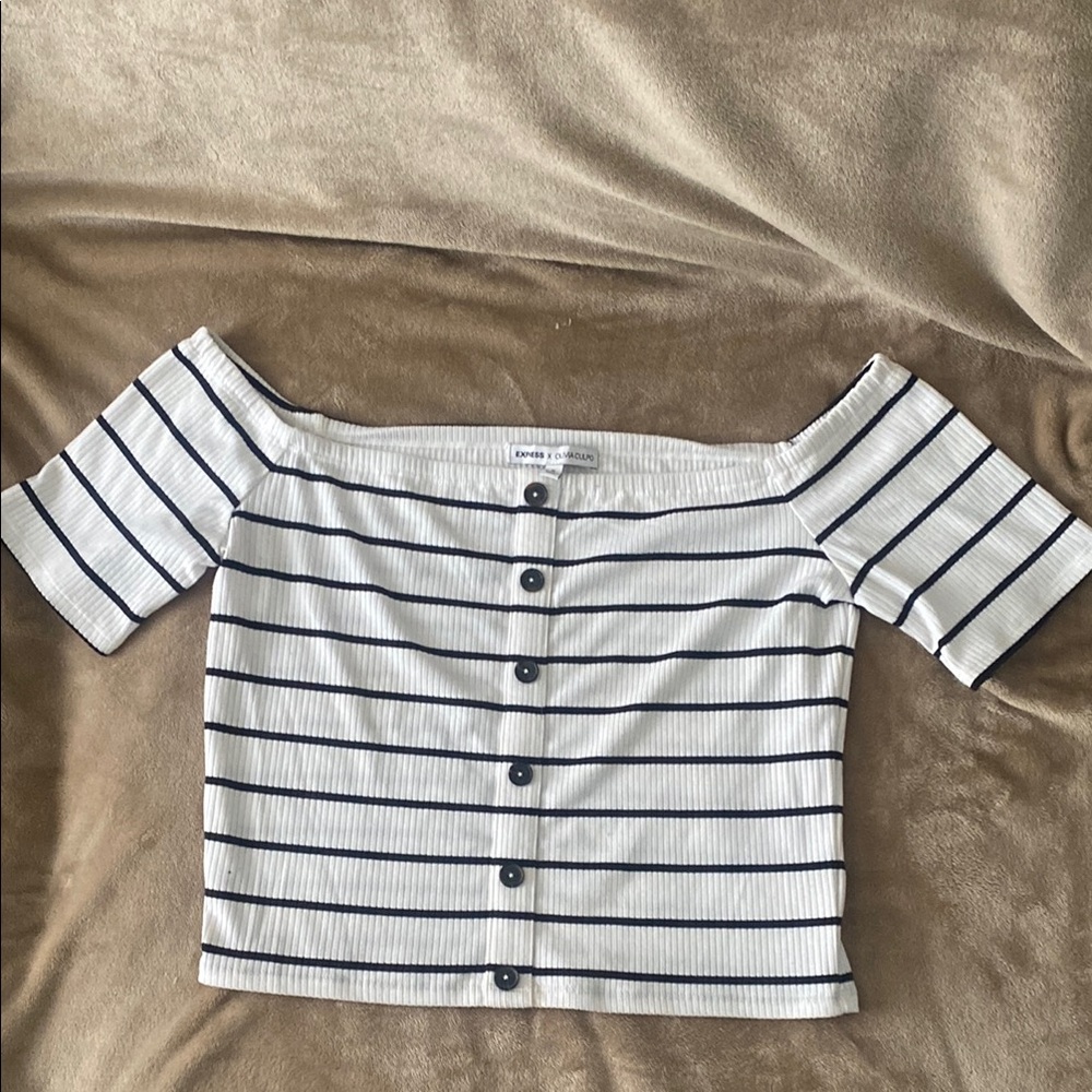 Express Off-Shoulder Navy Striped Top